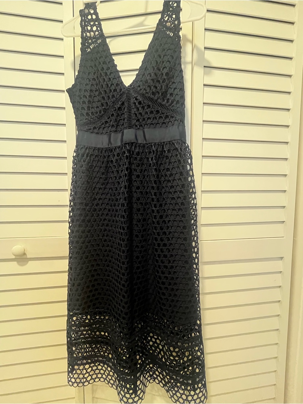 Abercrombie & Fitch Navy Crochet V-Neck Midi Dress